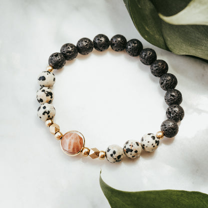 The Chunky Signature Orbit Gemstone Bracelet | Dalmatian, Lava & Sunstone