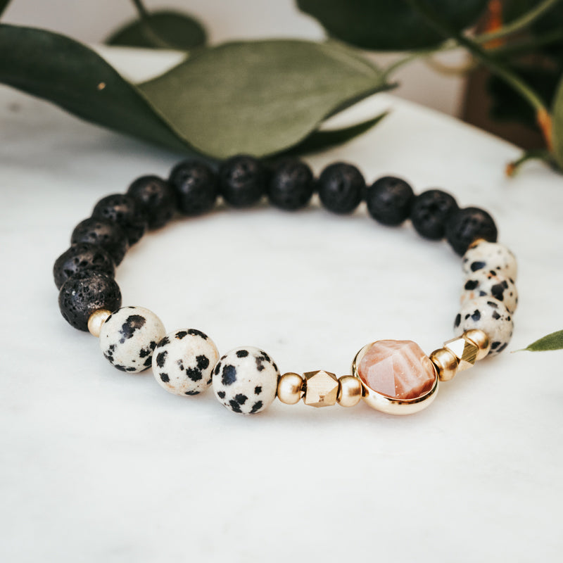 The Chunky Signature Orbit Gemstone Bracelet | Dalmatian, Lava & Sunstone