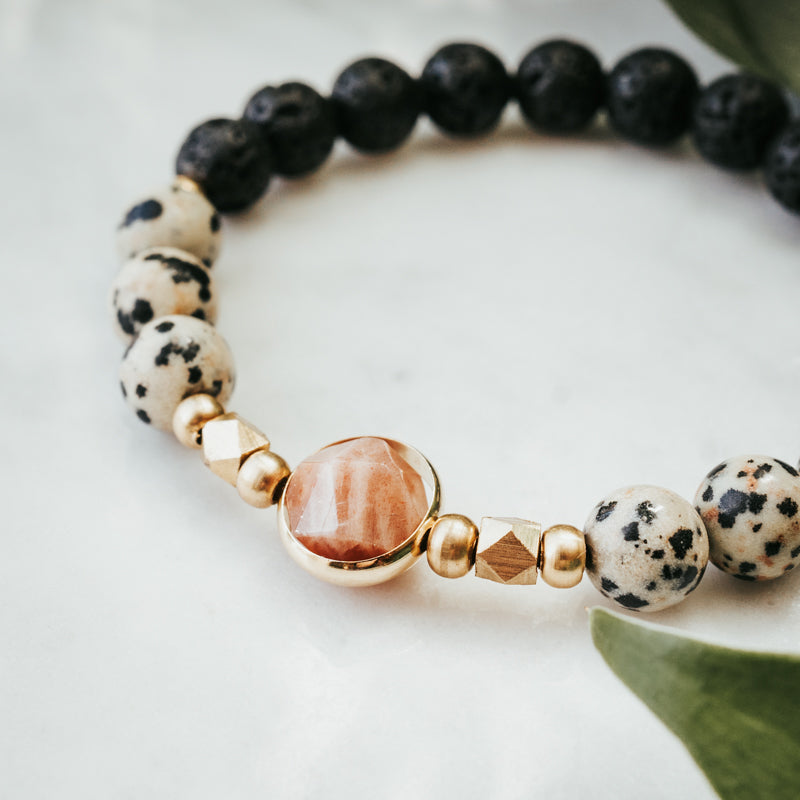 The Chunky Signature Orbit Gemstone Bracelet | Dalmatian, Lava & Sunstone