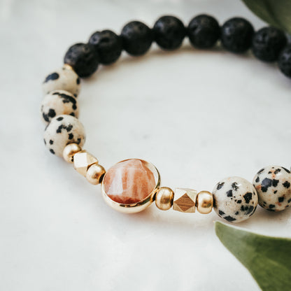 The Chunky Signature Orbit Gemstone Bracelet | Dalmatian, Lava & Sunstone