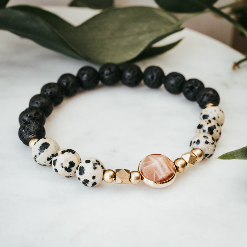 The Chunky Signature Orbit Gemstone Bracelet | Dalmatian, Lava & Sunstone