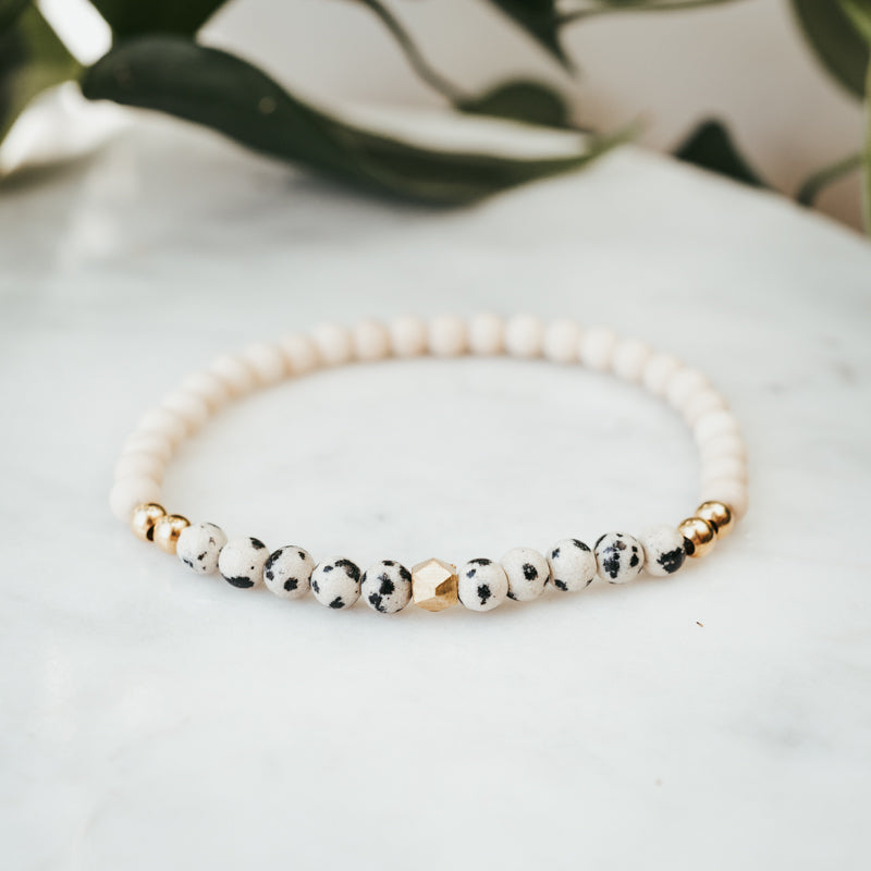 Dalmatian/Sunstone Bracelet Stack