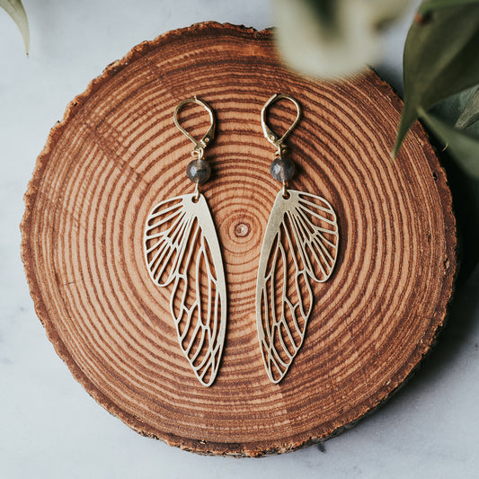 Golden Flutter | Labradorite Butterfly Earrings