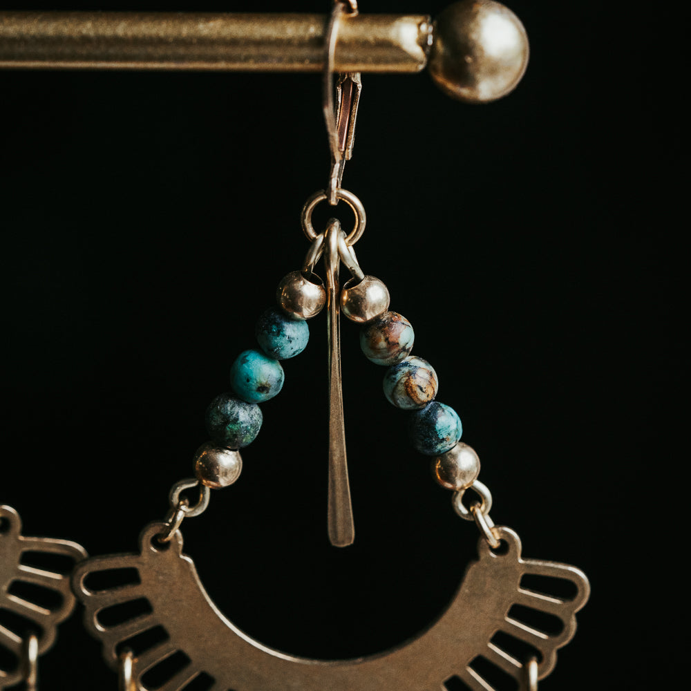 Pendientes de flecos con gemas hippies | Jaspe turquesa africano