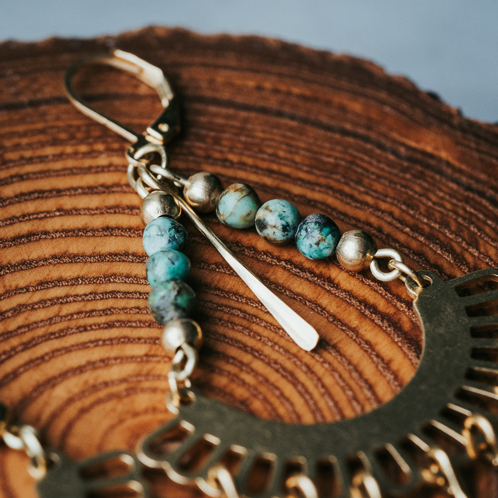 Pendientes de flecos con gemas hippies | Jaspe turquesa africano