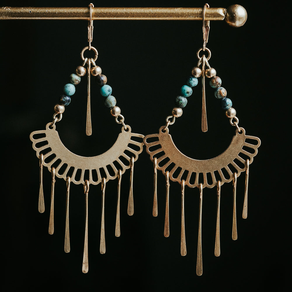 Pendientes de flecos con gemas hippies | Jaspe turquesa africano