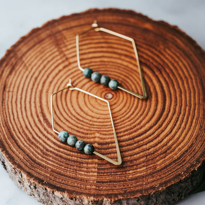 Lozenge Hoops | African Turquoise Jasper Minimalist Earrings