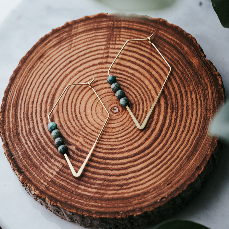Lozenge Hoops | African Turquoise Jasper Minimalist Earrings