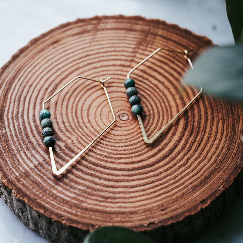 Lozenge Hoops | African Turquoise Jasper Minimalist Earrings