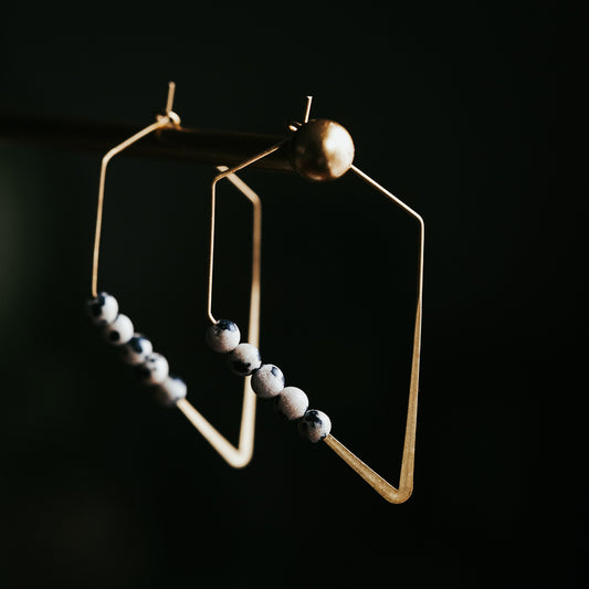 Lozenge Hoops | Dalmatian Jasper Minimalist Earrings