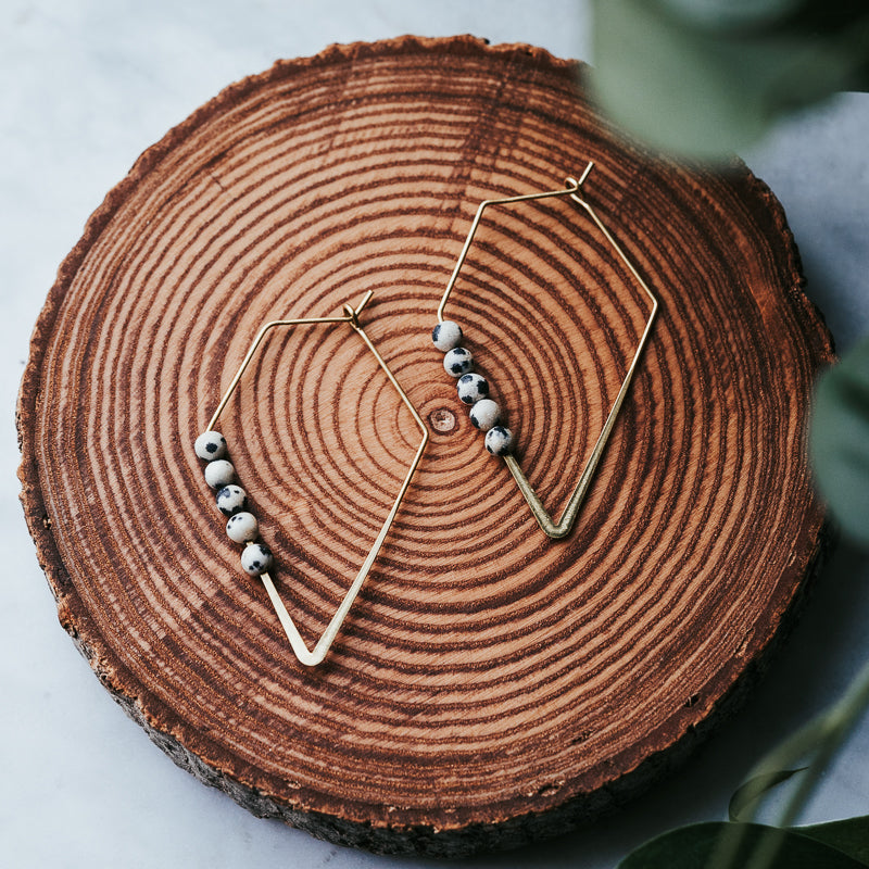 Lozenge Hoops | Dalmatian Jasper Minimalist Earrings