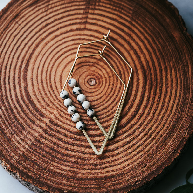 Lozenge Hoops | Dalmatian Jasper Minimalist Earrings