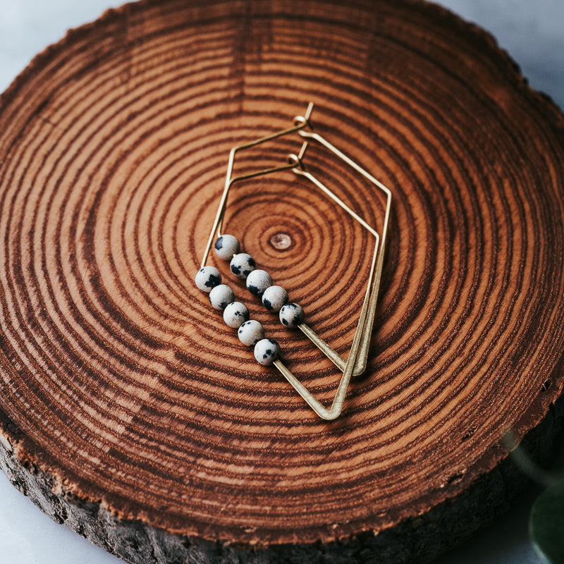 Lozenge Hoops | Dalmatian Jasper Minimalist Earrings