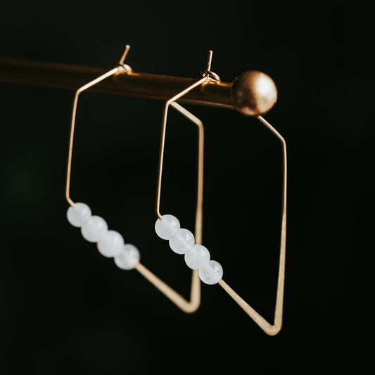Lozenge Hoops | White Jade Minimalist Earrings