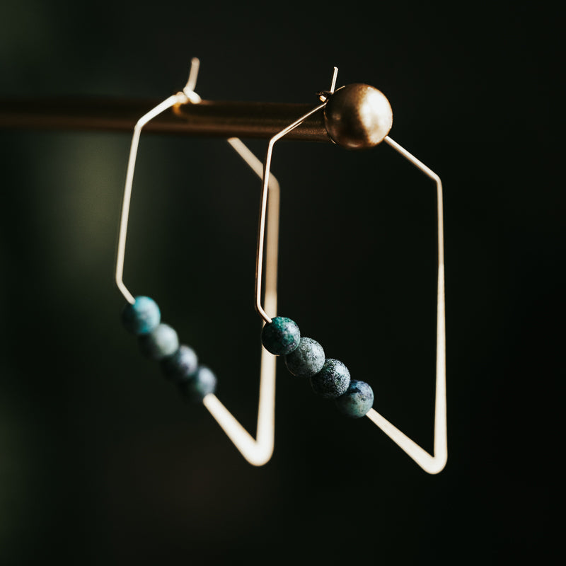 Lozenge Hoops | African Turquoise Jasper Minimalist Earrings