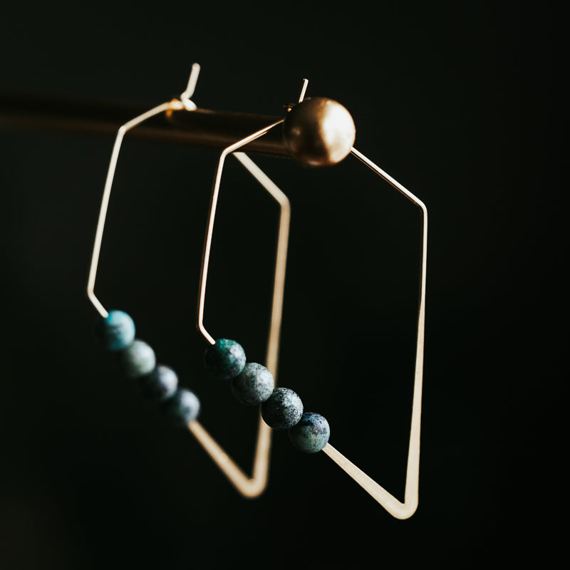 Lozenge Hoops | African Turquoise Jasper Minimalist Earrings