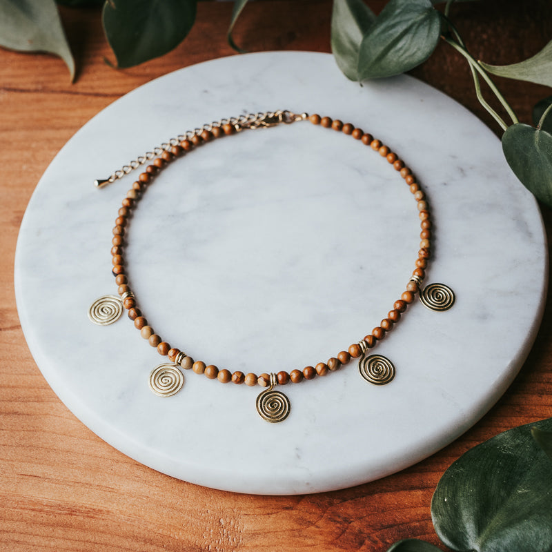 Spiral Gem | Wood Lace Gemstone Necklace