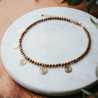 Spiral Gem | Wood Lace Gemstone Necklace