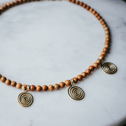 Spiral Gem | Wood Lace Gemstone Necklace