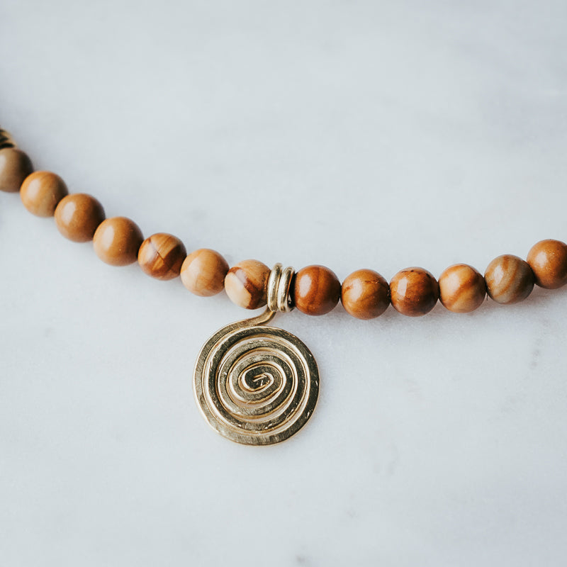 Spiral Gem | Wood Lace Gemstone Necklace