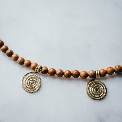 Spiral Gem | Wood Lace Gemstone Necklace