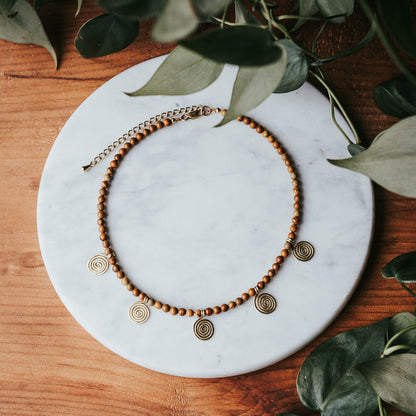 Spiral Gem | Wood Lace Gemstone Necklace