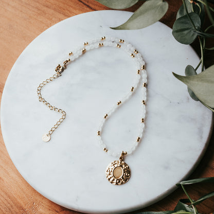 Sun Medallion Necklace | White Jade