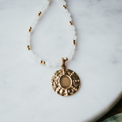 Sun Medallion Necklace | White Jade