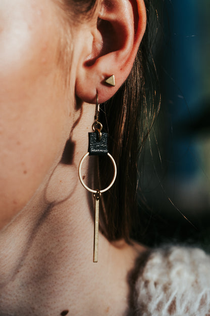 Brass & Hide Hoop Bar Earrings