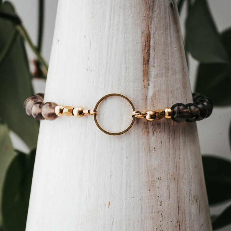 Circle Accent Gemstone Bracelet | Black Striped Agate