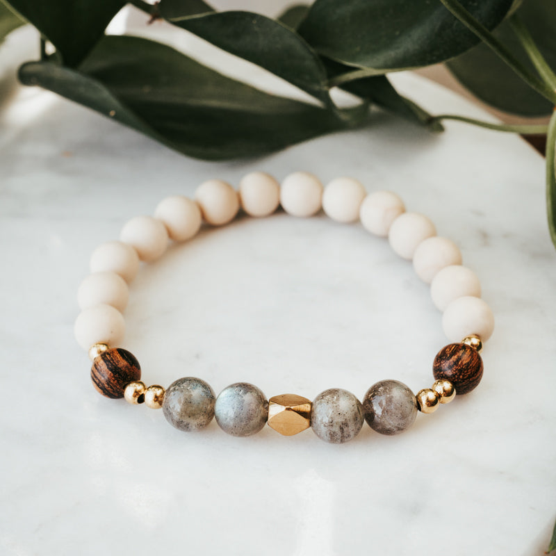 Accent Gemstone Bracelet | Labradorite, Sandalwood & Fossil Bracelet