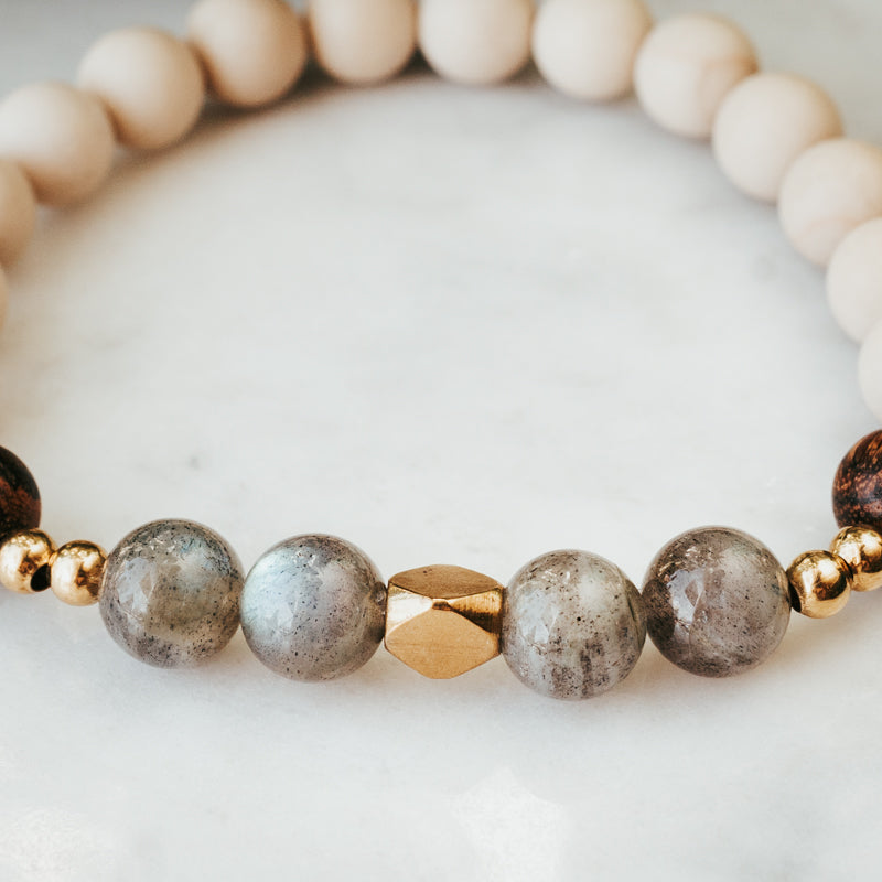 Accent Gemstone Bracelet | Labradorite, Sandalwood & Fossil Bracelet