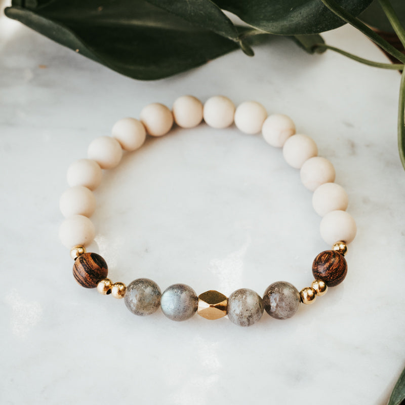 Accent Gemstone Bracelet | Labradorite, Sandalwood & Fossil Bracelet