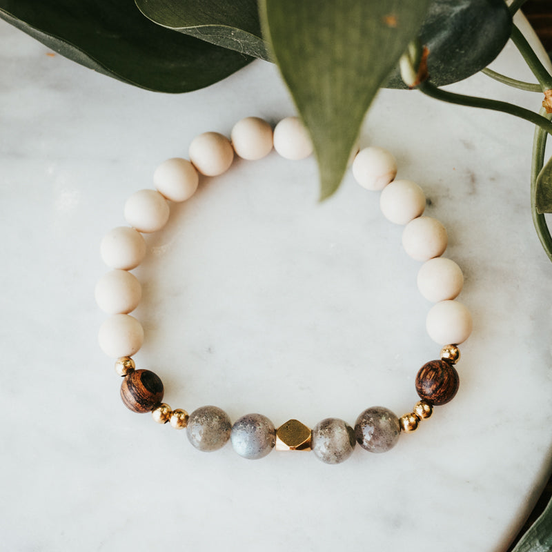 Accent Gemstone Bracelet | Labradorite, Sandalwood & Fossil Bracelet