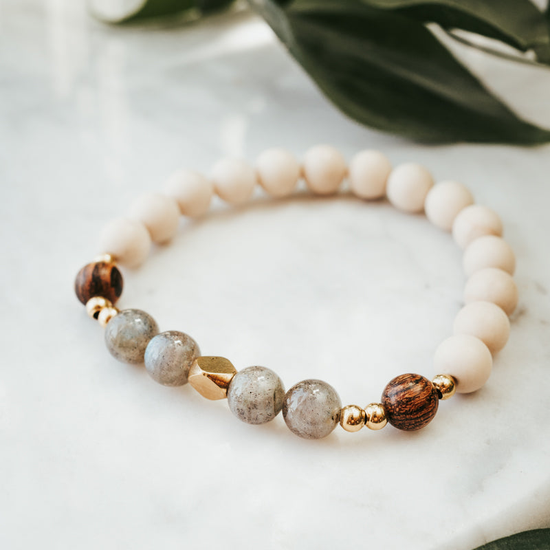 Accent Gemstone Bracelet | Labradorite, Sandalwood & Fossil Bracelet