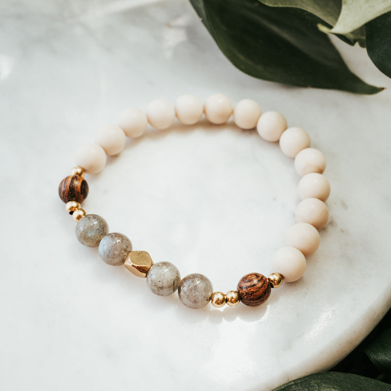 Accent Gemstone Bracelet | Labradorite, Sandalwood & Fossil Bracelet