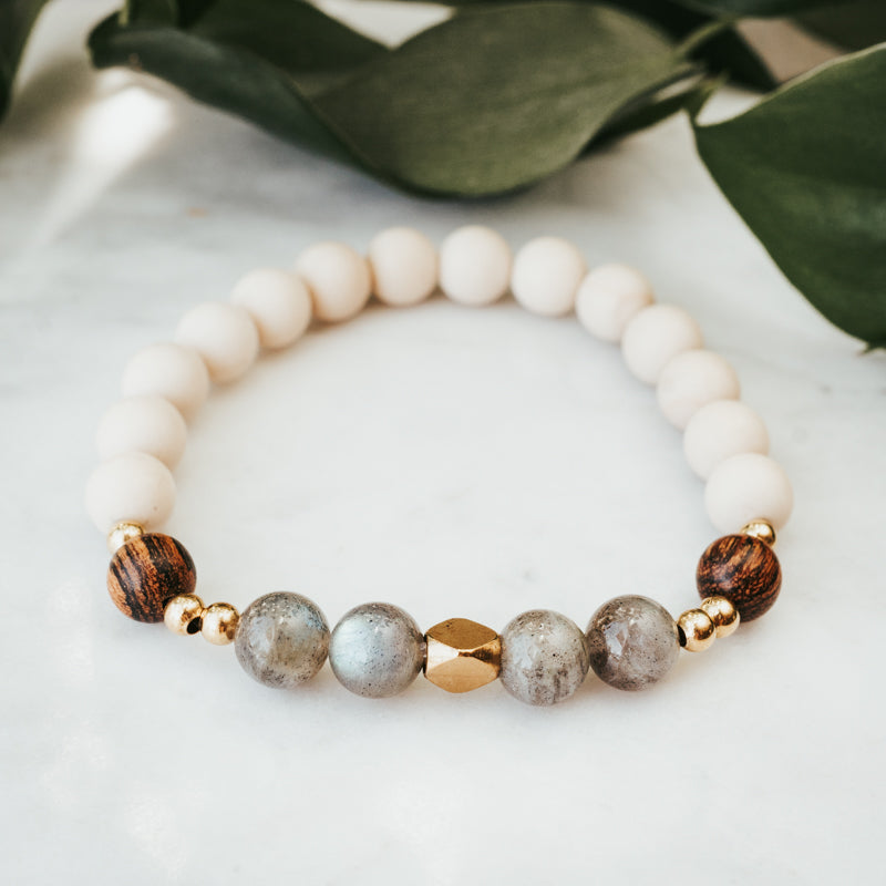 Accent Gemstone Bracelet | Labradorite, Sandalwood & Fossil Bracelet