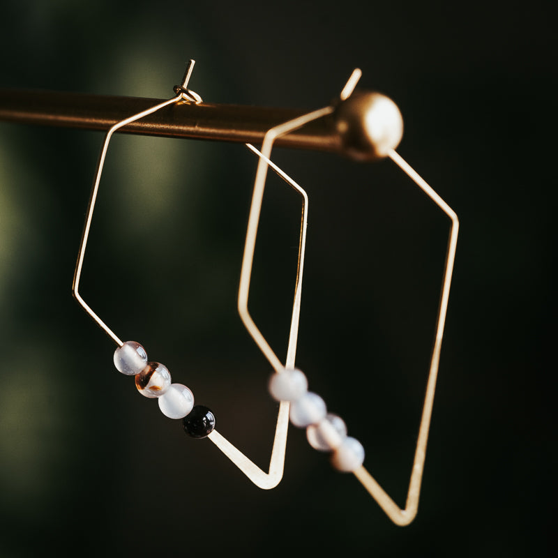 Lozenge Hoops | Agate Minimalist Earrings
