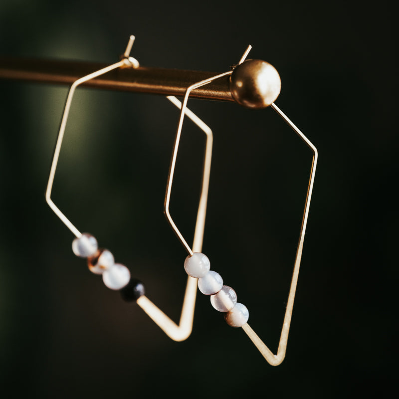 Lozenge Hoops | Agate Minimalist Earrings