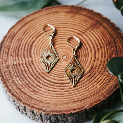 Petite Lozenge Brass Earrings