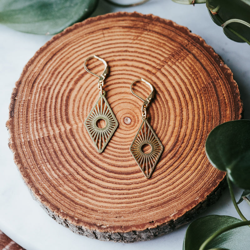 Petite Lozenge Brass Earrings