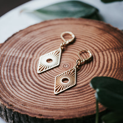 Petite Lozenge Brass Earrings
